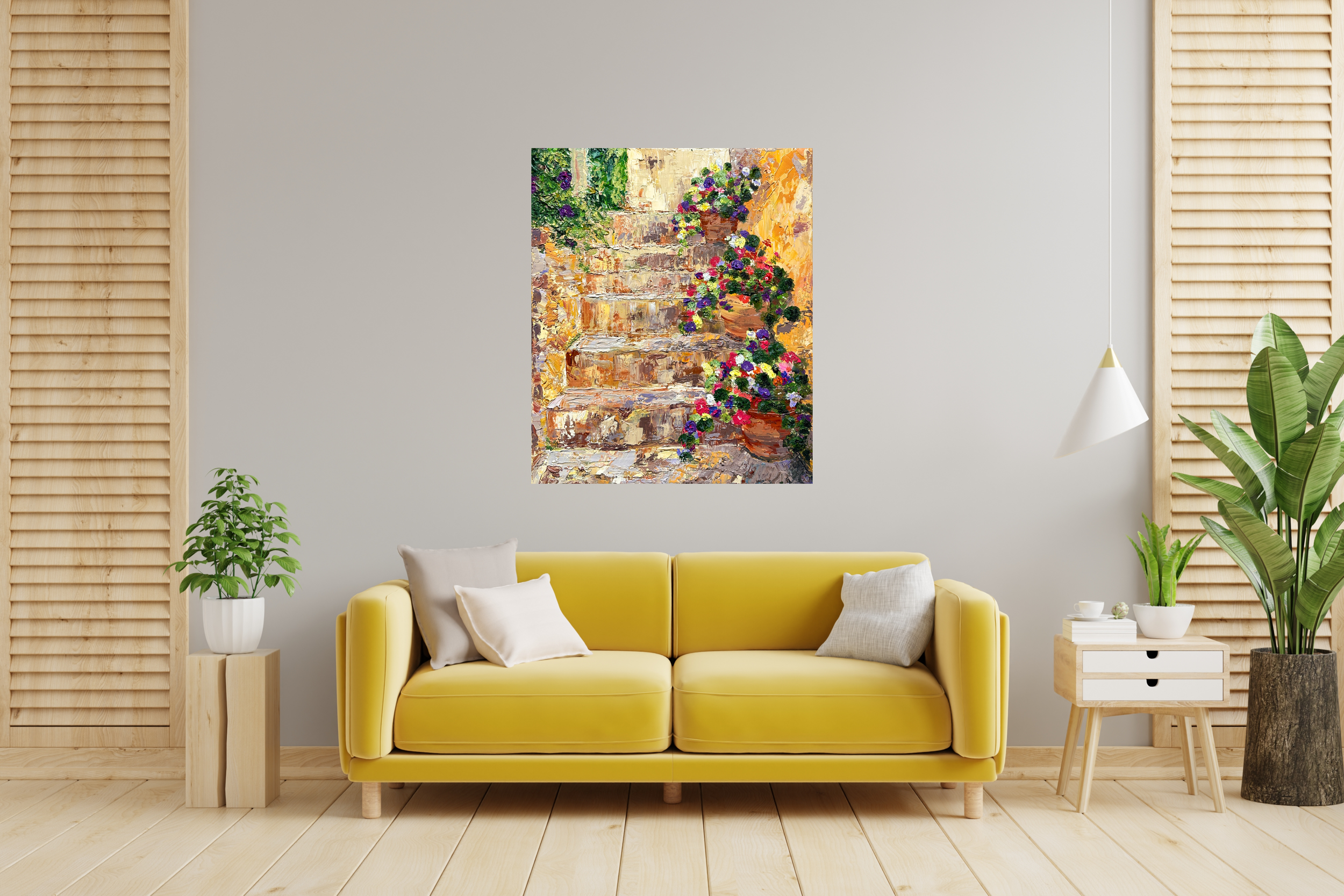'Tuscan Steps' Warmth and intrigue as you take the steps to a new life. Oil on canvas. 60x50cm