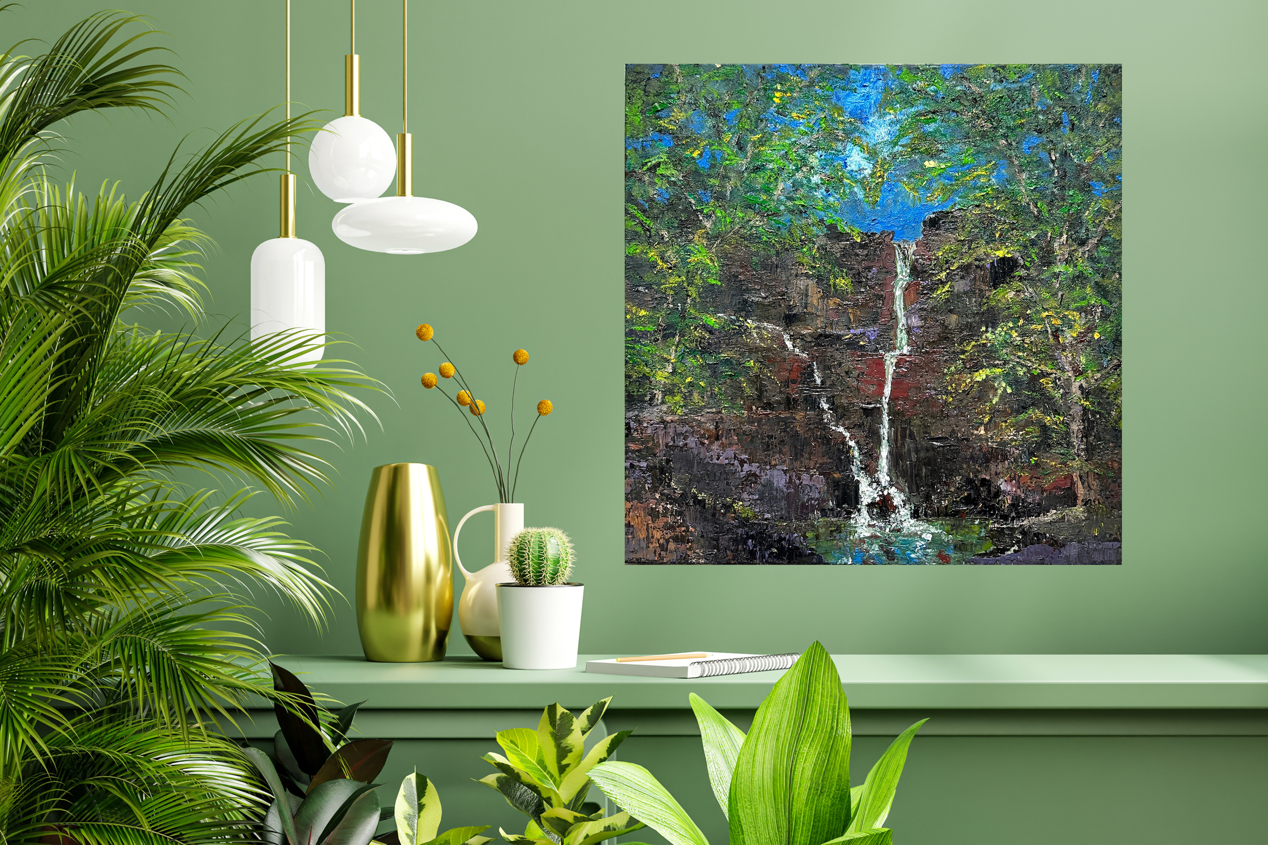 'Woodland Waterfall' Oil Painting - Yorkshire Dales Scenic Art 60x60cm (Copy)
