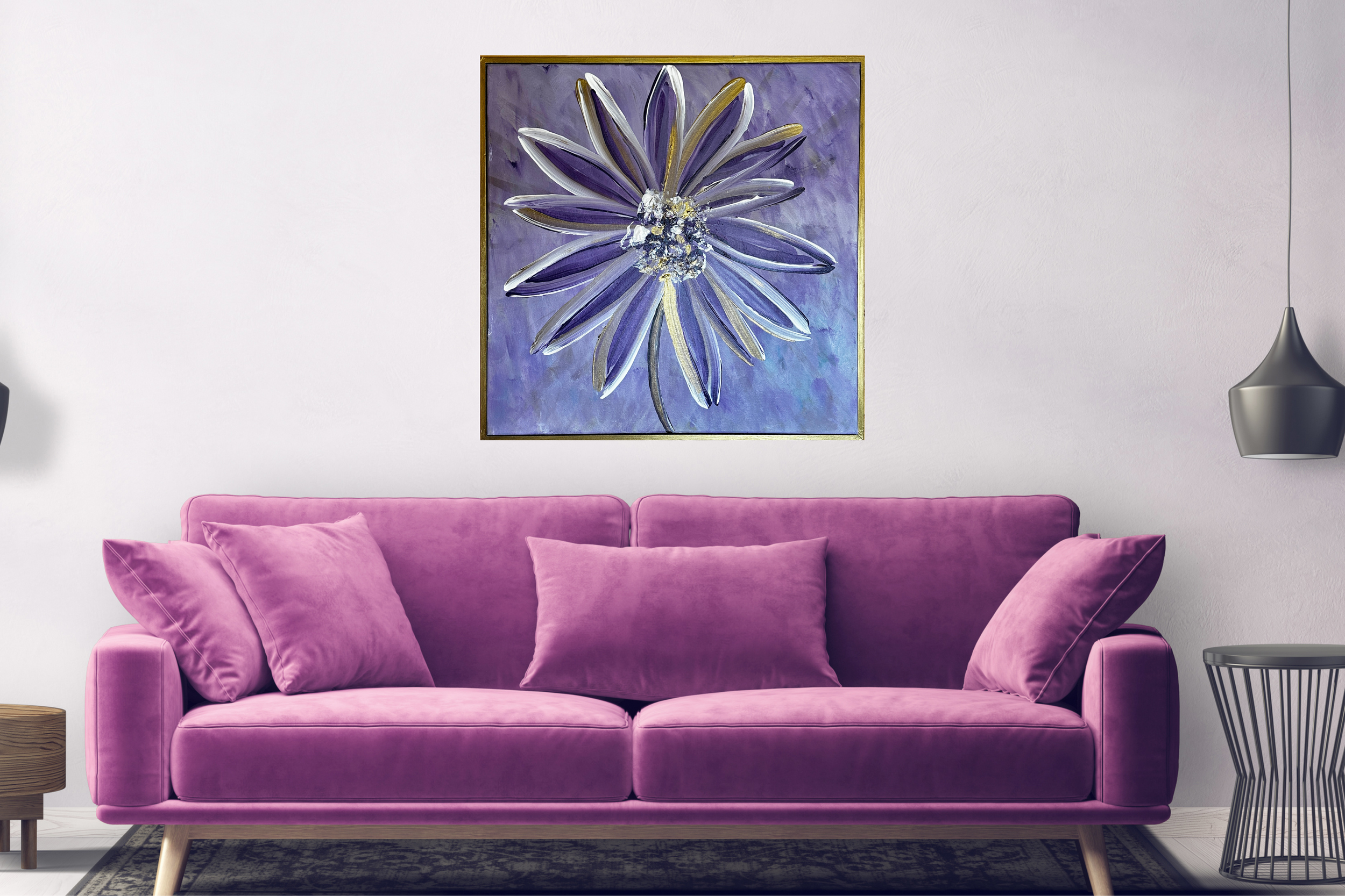 Striking Daisy 60x60cm Framed Acrylic on Canvas