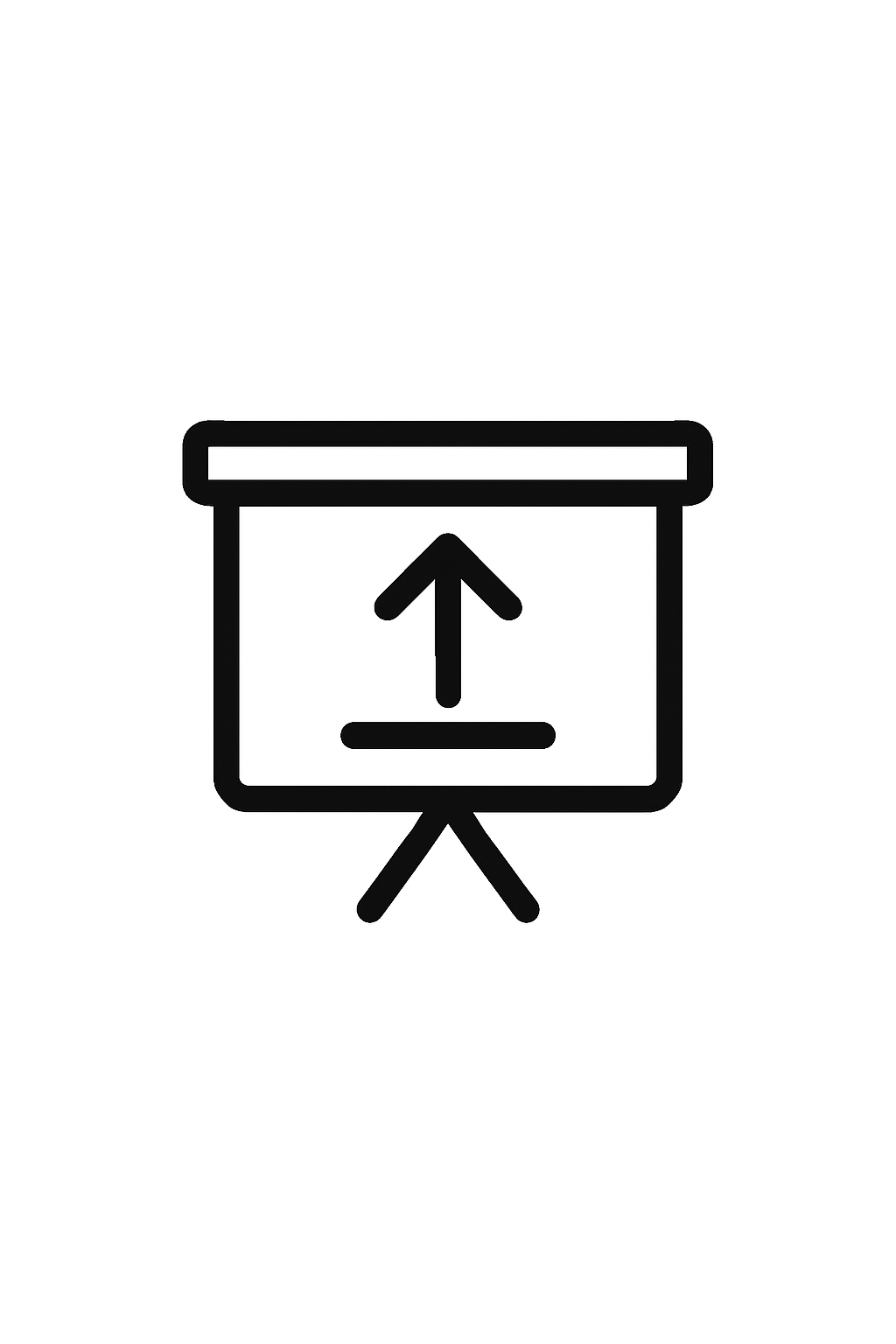 Icon of a presentation board with an upward arrow, indicating uploading or upward movement