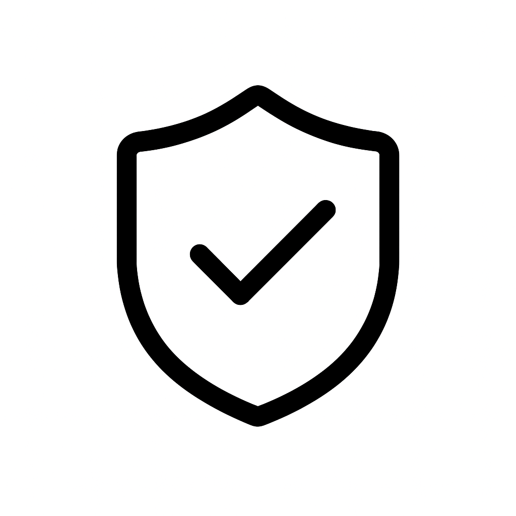 Outline of a shield with a checkmark inside.