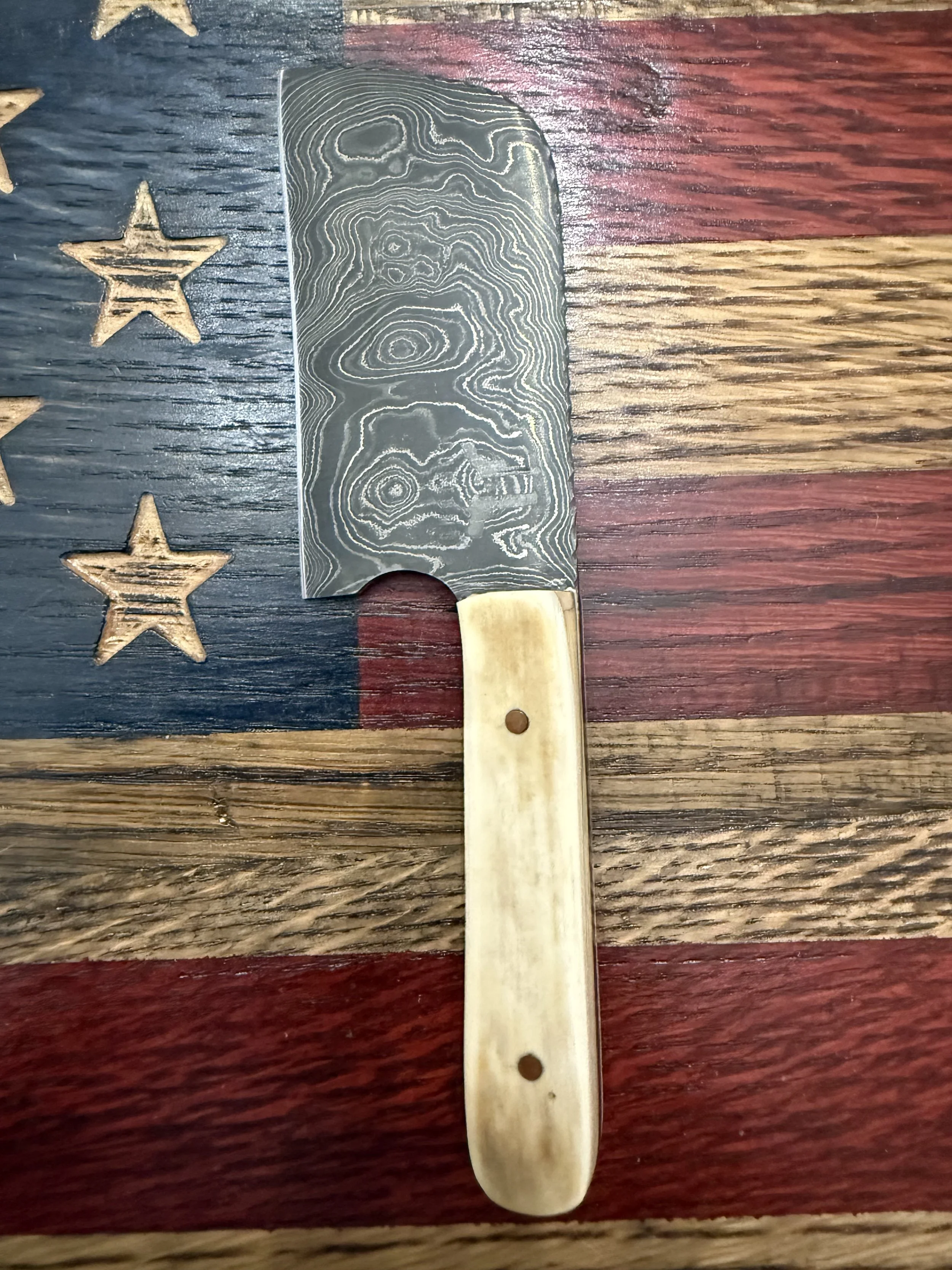 One off Damascus mini cleaver