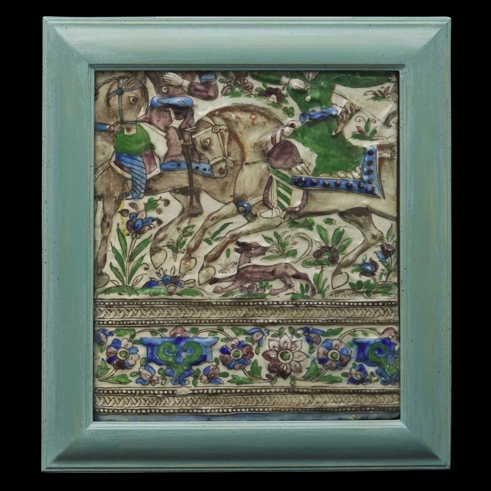 Qajar moulded pottery monumental tile