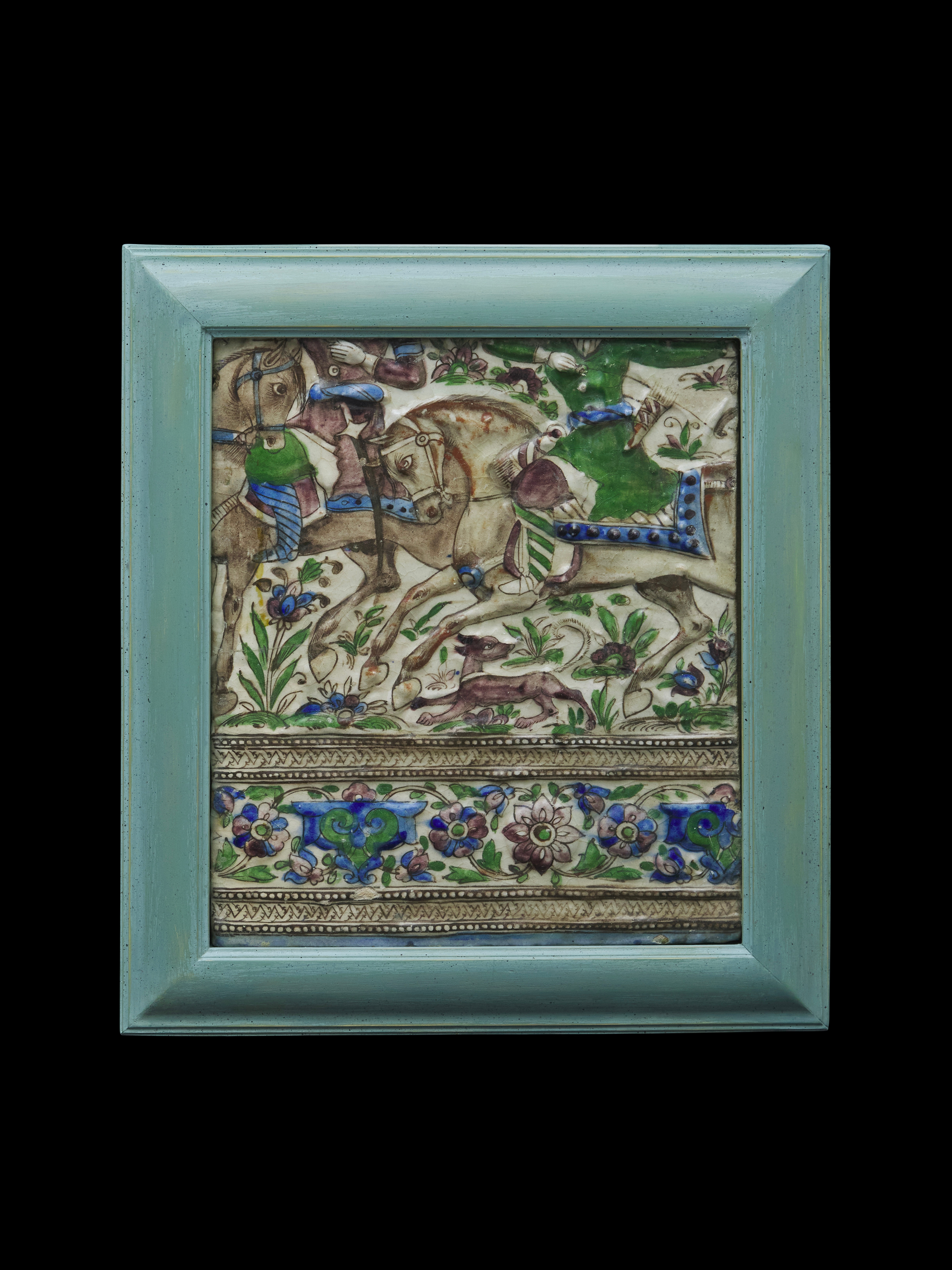 Qajar Hunting Scene Moulded Pottery Tile