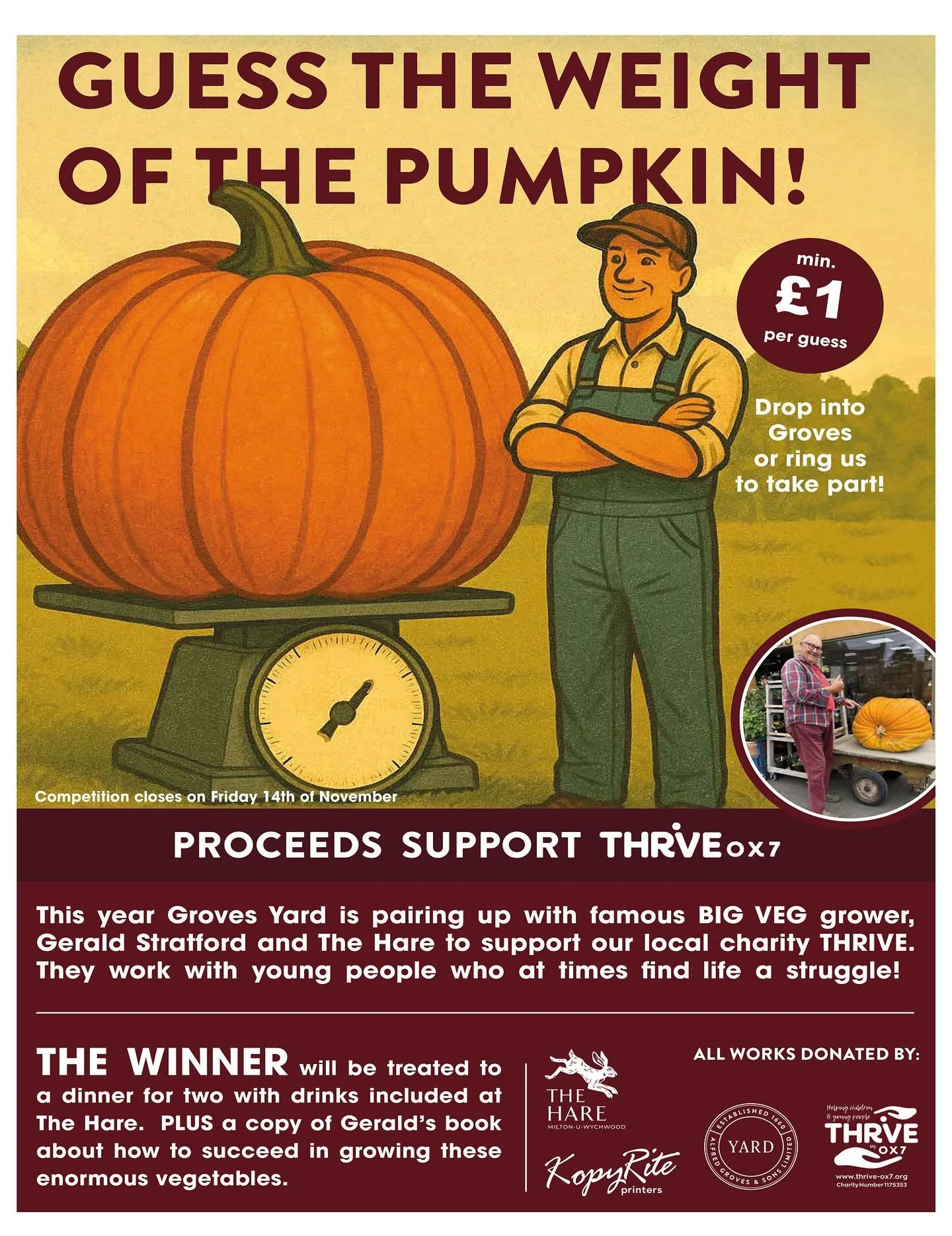 🎃Look at that enormous PUMPKIN!!!!

🏋️&zwj;♂️WHAT DO YOU THINK IT WEIGHS?

Must have been grown from seed by the one and only BIG VEG GROWER Gerald Stratford! Impressive! 

Give it a go and help supporting young people in Oxfordshire struggling wit