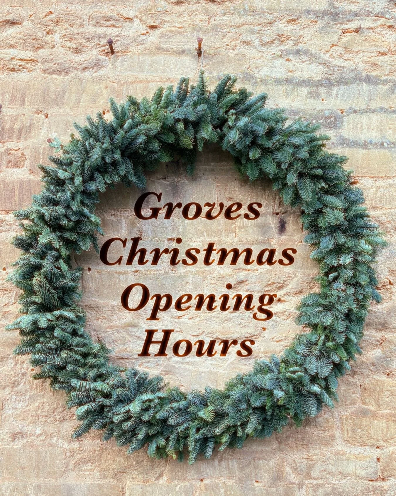Please see below Groves&rsquo; opening hours during our festive period:

🕰️24th - 7.30-2pm
🔒25th &amp; 26th - Closed 
🕰️27th - 9-2pm
🕰️28th - 10-2pm
🕰️29th - 9-5pm
🕰️30th - 9-5pm
🔒31st &amp; 1st Closed
⏰2nd of Jan - 9-5pm

May we take this opp