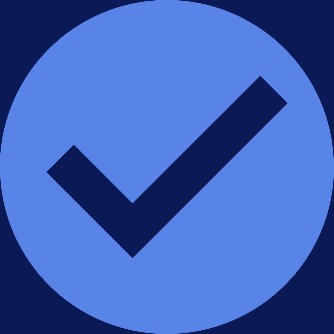 A check mark inside a blue circle on a dark blue background.