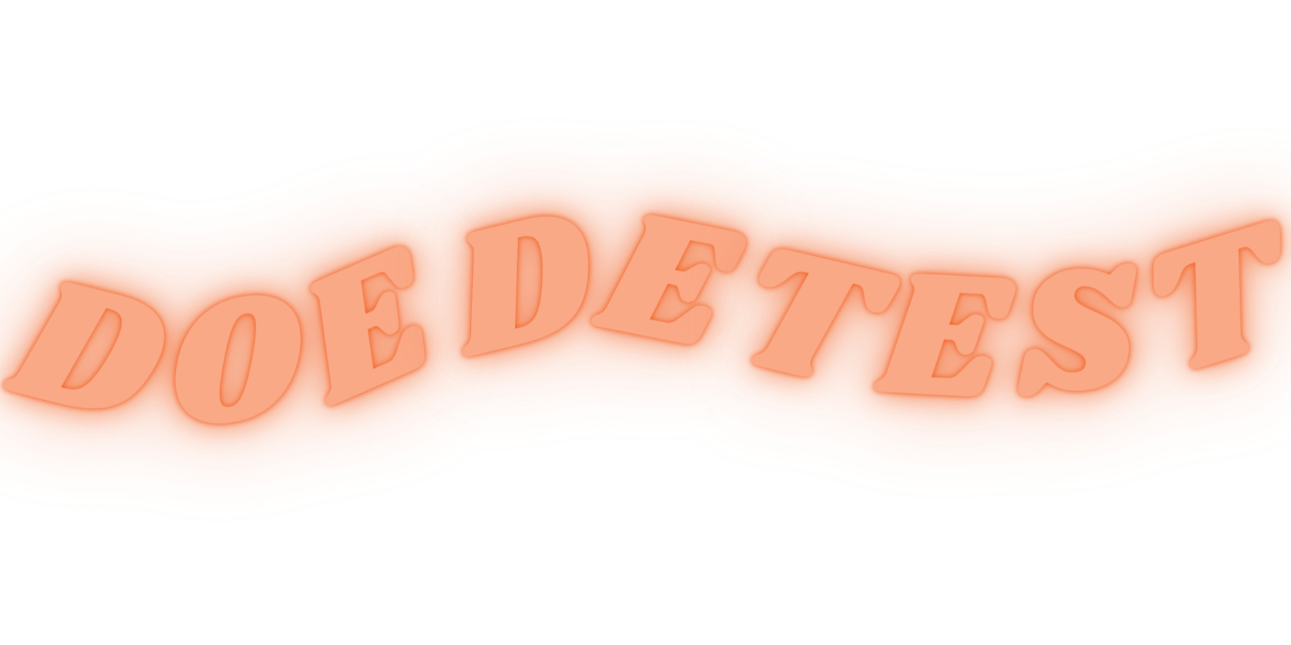 The word 'DOE DETEST' in stylized, curved, capitalized font, with a red background and layered, glowing yellow and orange outline.
