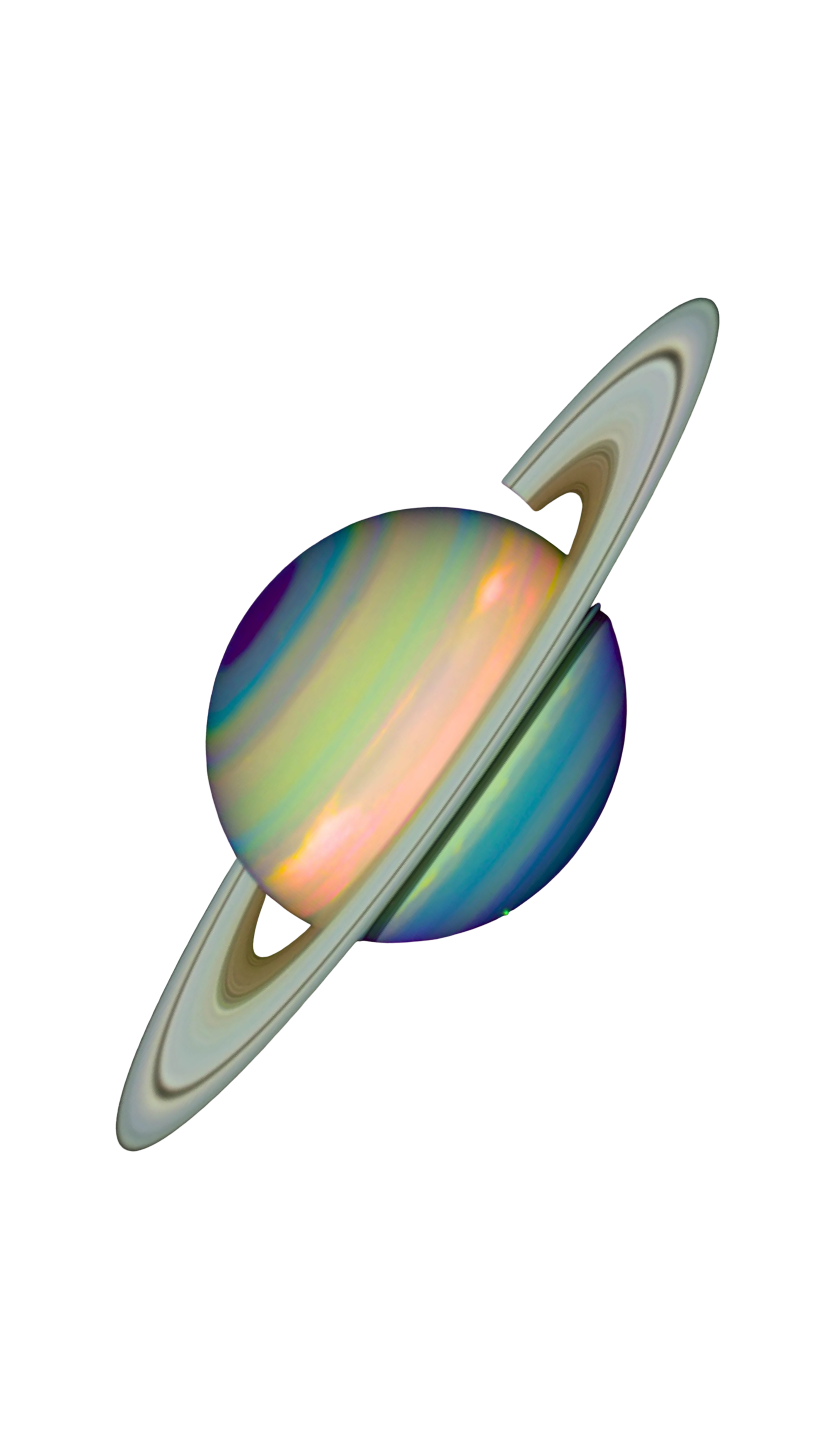 Colorful planet with rings, resembling Saturn, set against a black background.
