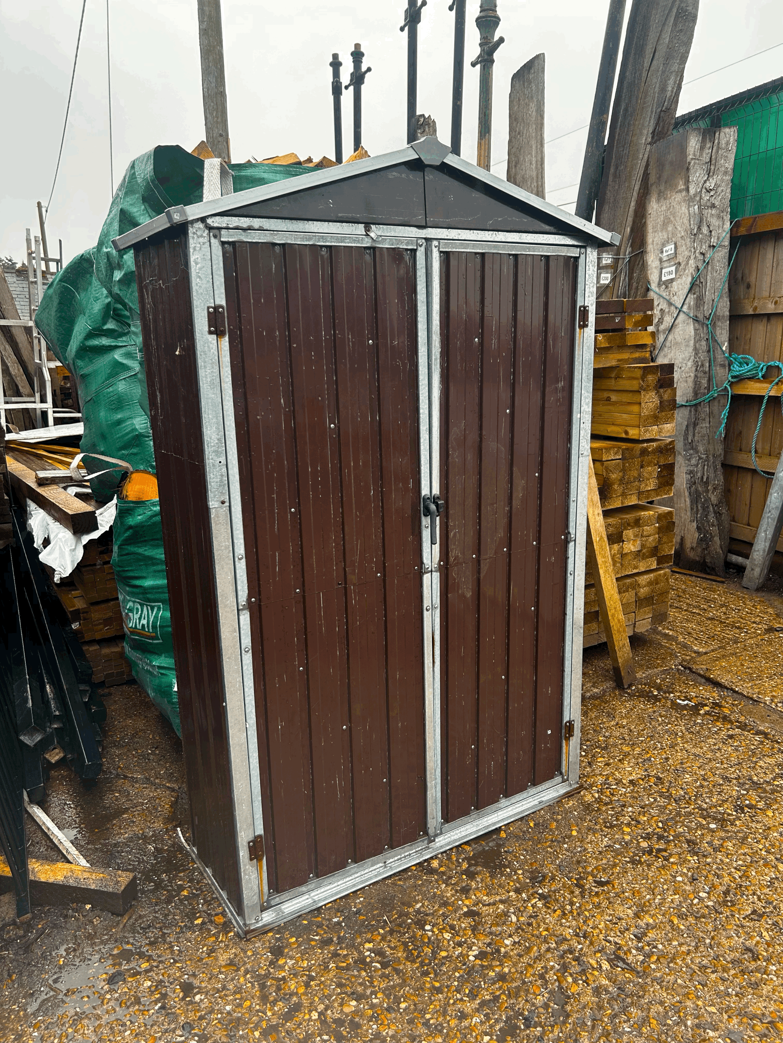 Galvanised Garden Shed Brown 108x40x175 cm