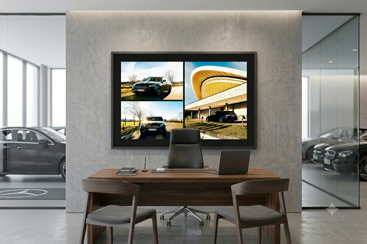 A modern office showcasing Luis Assmanns Corporate Art and Showroom Prints.
