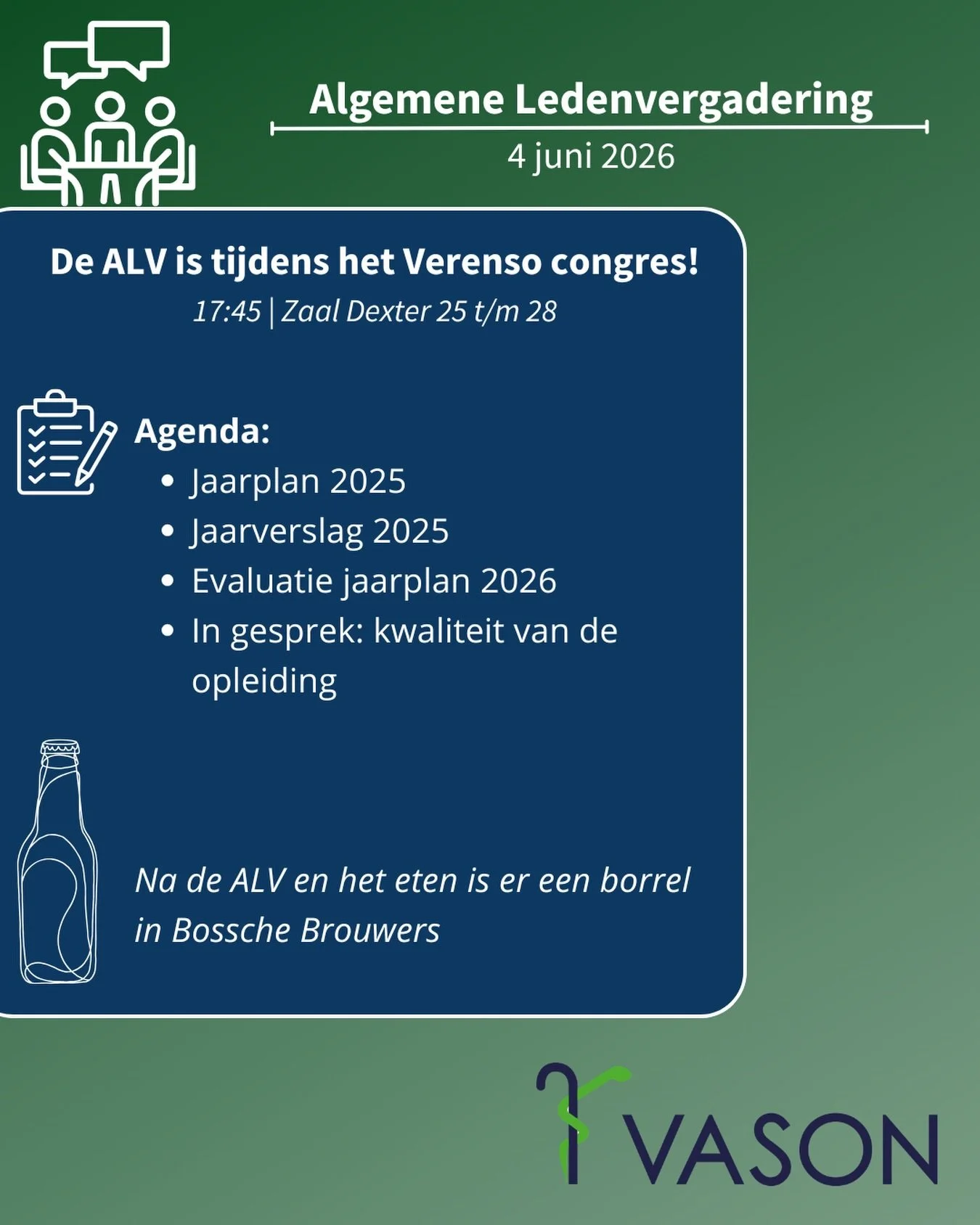 ❇️ALV 4 juni ❇️
Beste aios, op 4 juni tijdens het Verenso congres vindt onze ALV plaats. M&eacute;t bitterballen!
Na het plenaire programma kunnen jullie ons volgen naar de zaal, er zal daarna genoeg tijd om te eten zijn. Op de ALV willen wij met jul