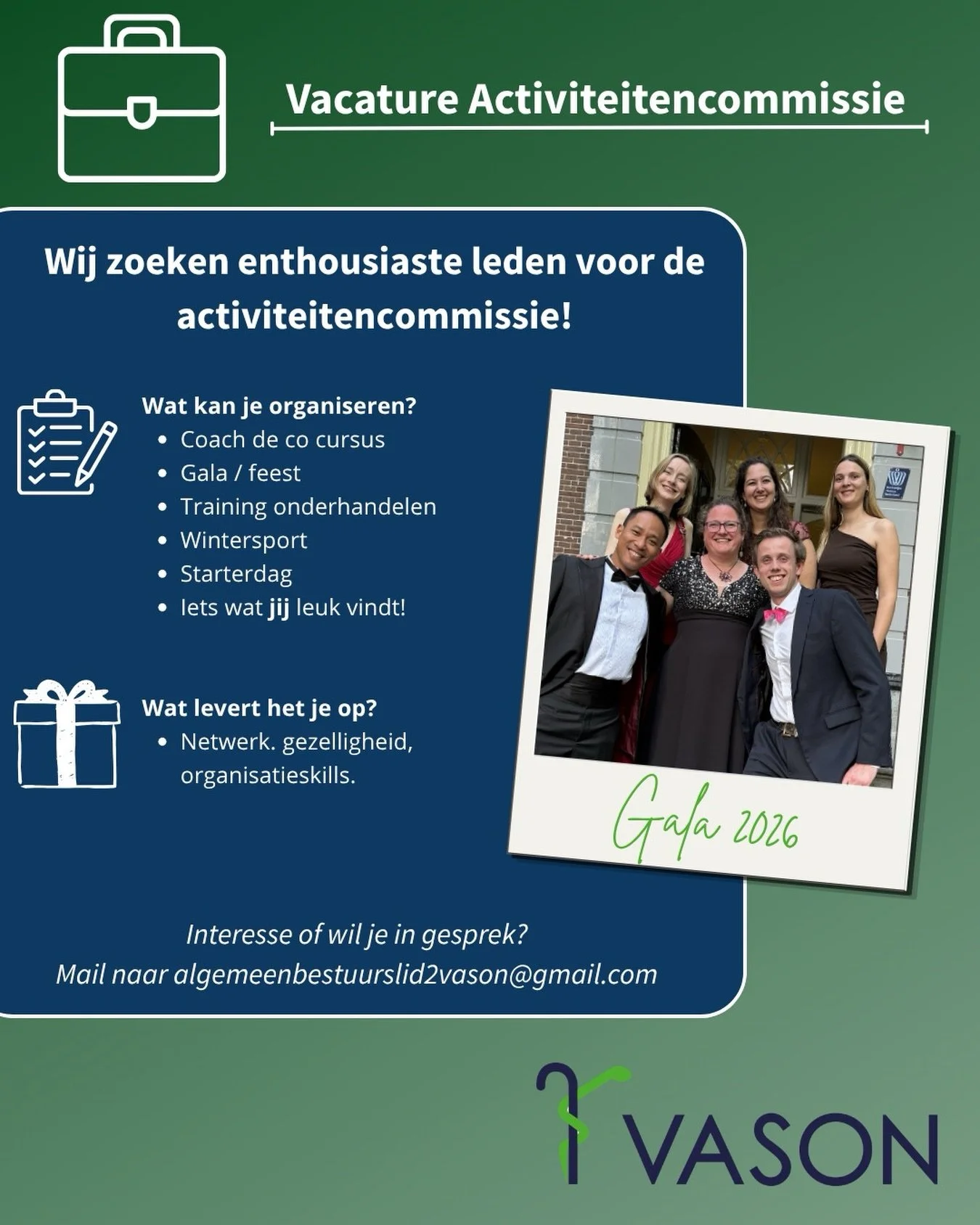 Wij zijn opzoek naar enthousiaste leden voor &eacute;&eacute;n van de leukste commissies bij VASON: de activiteitencommissie. Deze gezellige commissie is de spil achter al het leuks en educatiefs wat wordt georganiseerd. Wil jij je&nbsp;netwerk vergr
