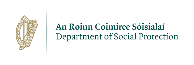 Logo of the Irish Department of Social Protection with text 'An Roinne Coimirce Sóisialai, Department of Social Protection' and an emblem of a harp.