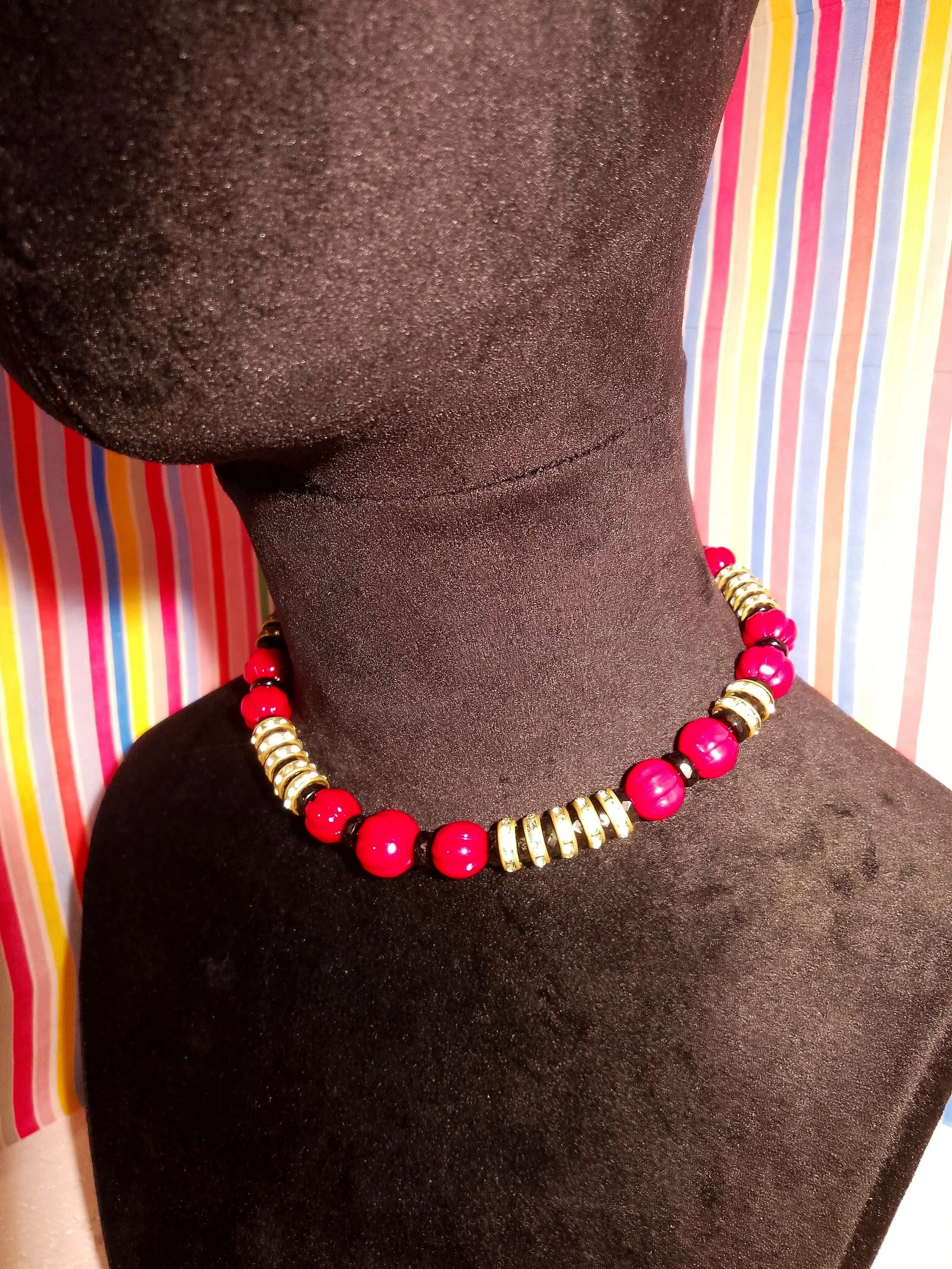 1930's Louis Rousselet Dark Red Glass & Diamante Choker