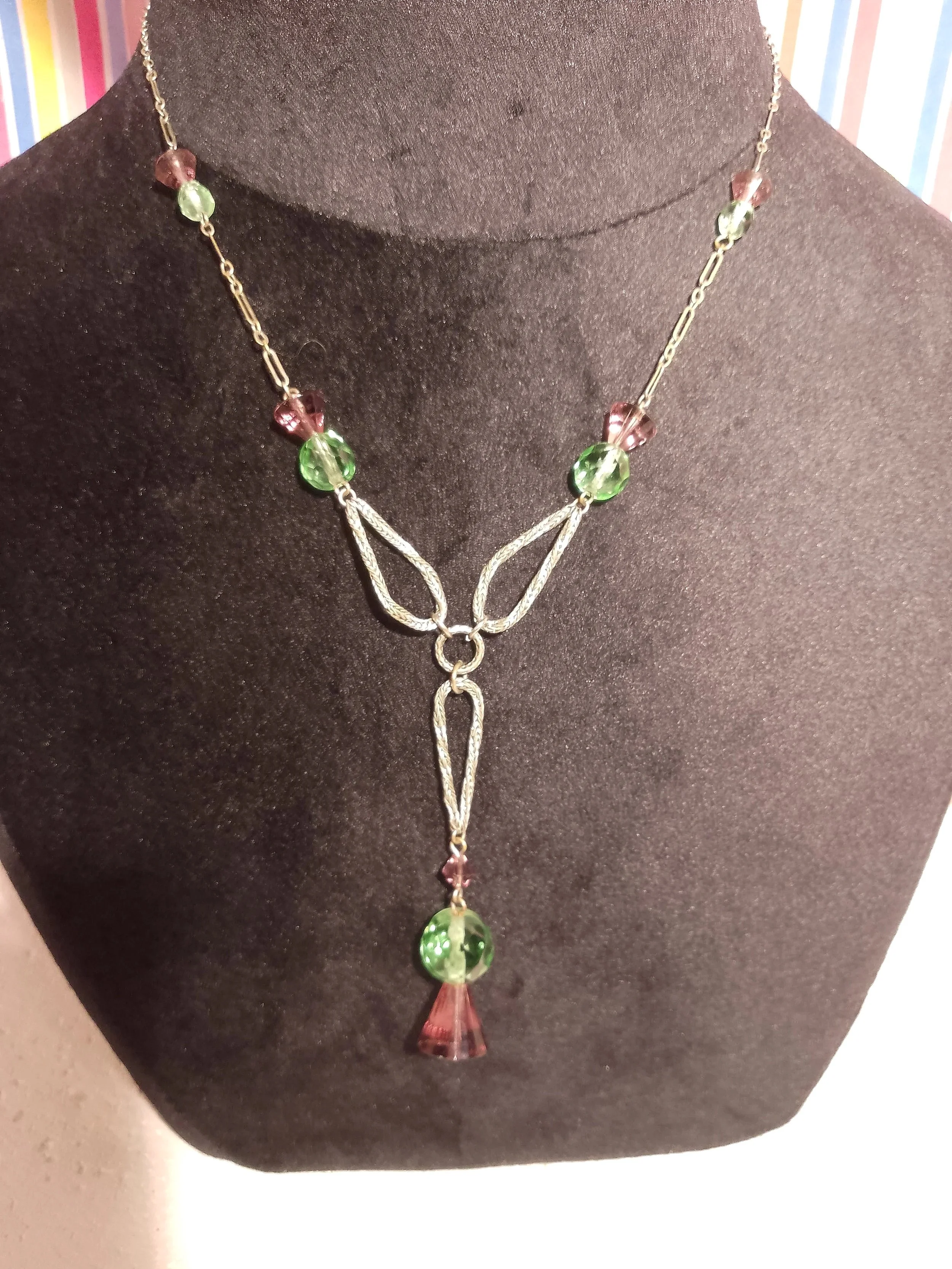 1920s/30s Twisted Silver & Glass Thistle Necklace.