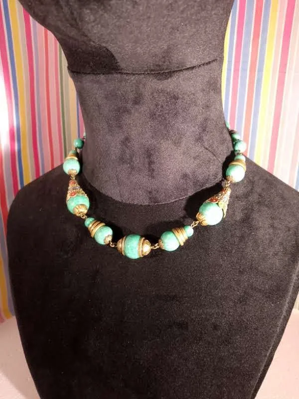 19320's Bohemian Peking Glass and  Enamel Short Necklace.
