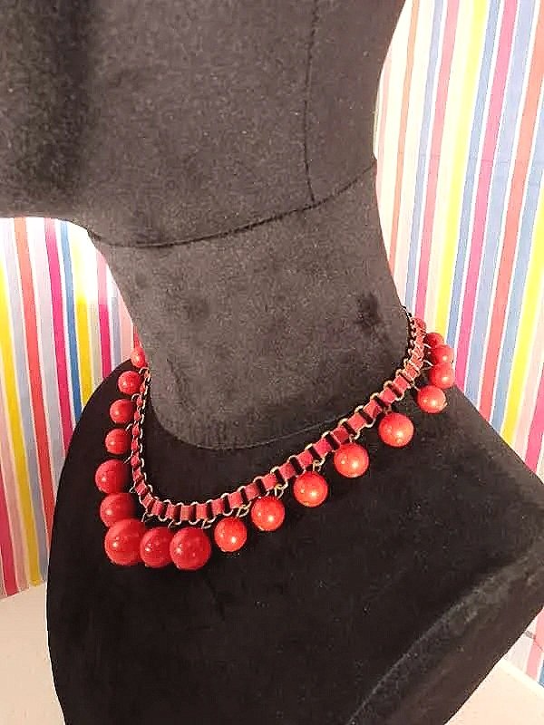1930's  Enamelled Chain & Bakelite Bead Choker.