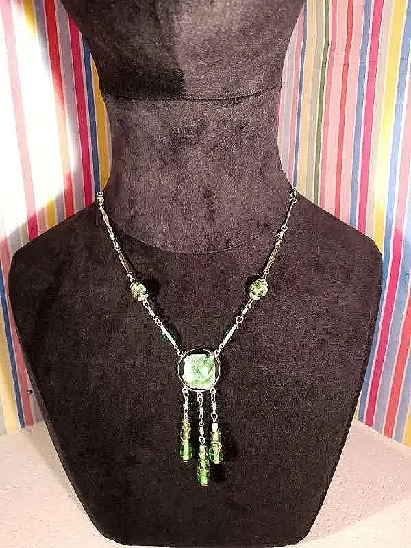 1920's  Venetian Foil Glass Bead Negligee Necklace