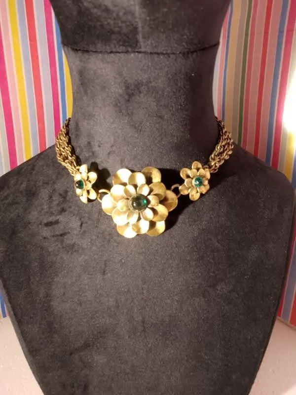 1930's Triple Rope Chain & Flower Choker.