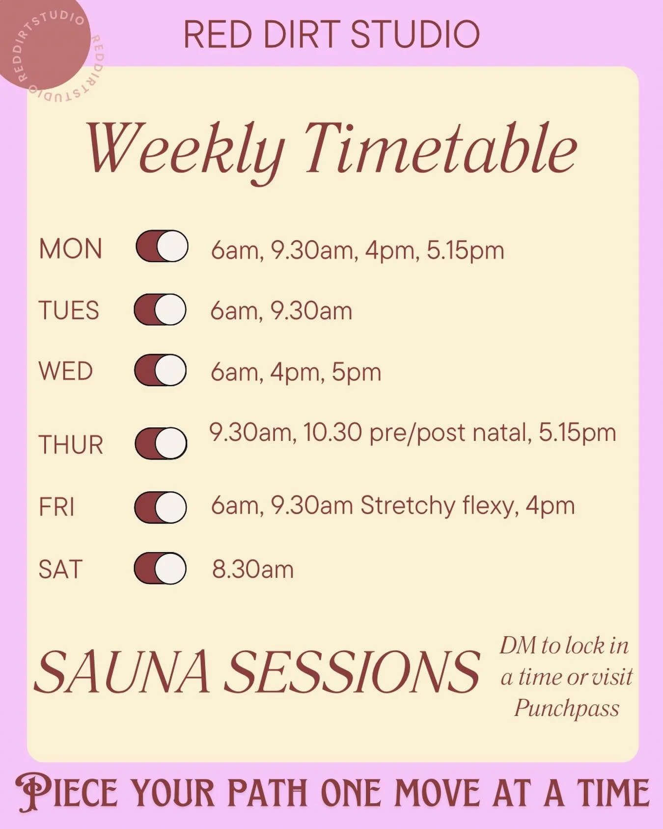New week. New program. Same high Pilates energy! 

Your Sunday reminder that your body deserves to move, stretch, strengthen and feel good. 

Slide into the new week with our fresh schedule - your future self will thank you and so will your body. 

B
