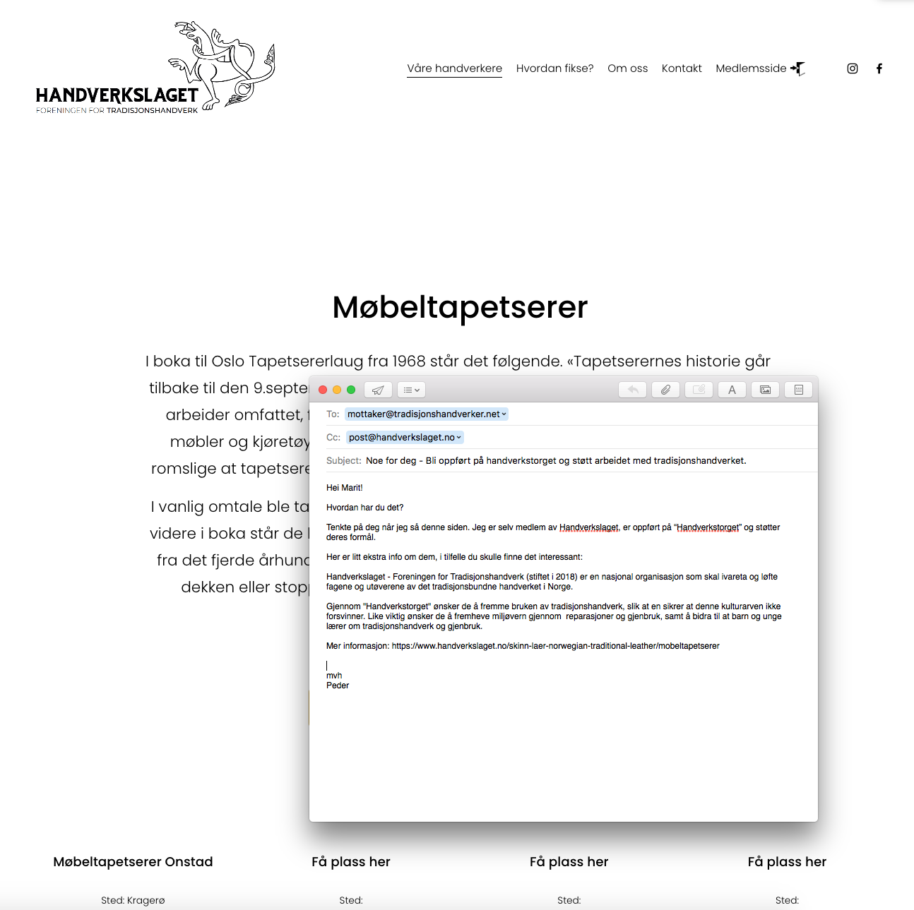 Endringer i “Handverkstorget” og Tips en annen tradisjonshandverker om oss.