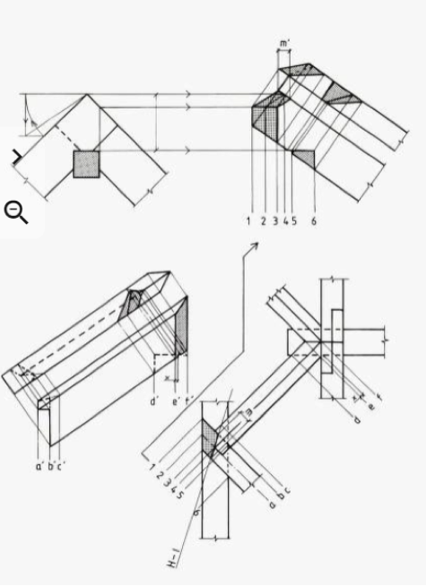 Figur 15. K. M. Viestad 73. Nedfallsgrat. Plantegning nede til høyre, profil nede til venstre som er omkantet for lesbarhetens skyld.