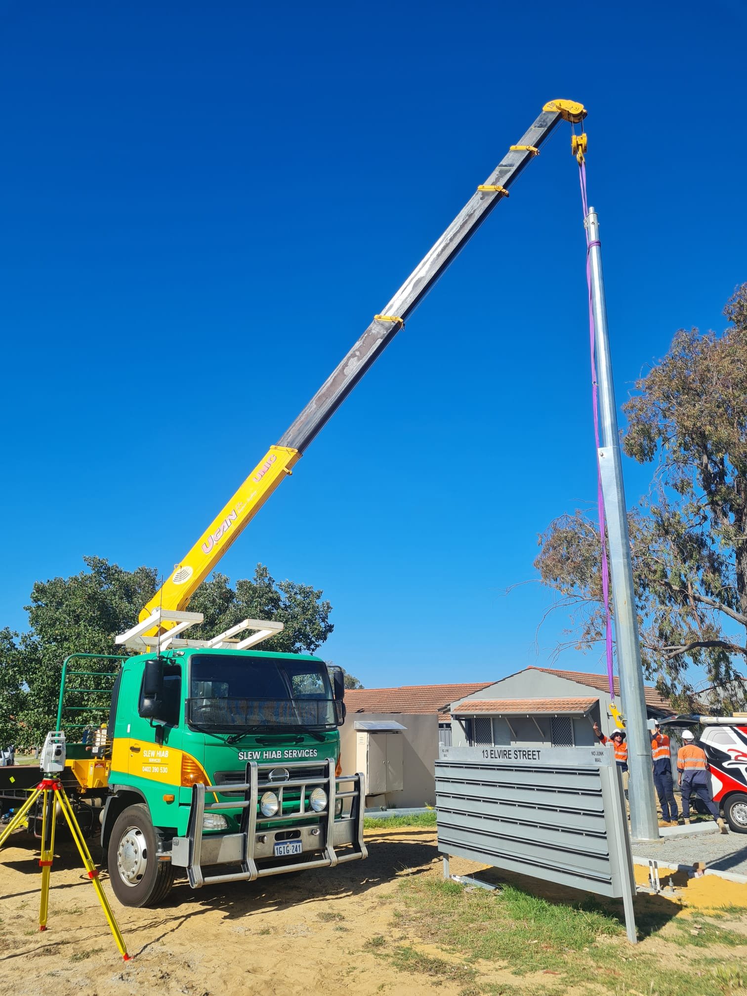 Our Hiab crane truck can assist with safe and efficient light pole installation services across Perth for commercial, industrial and residential infrastructure projects.