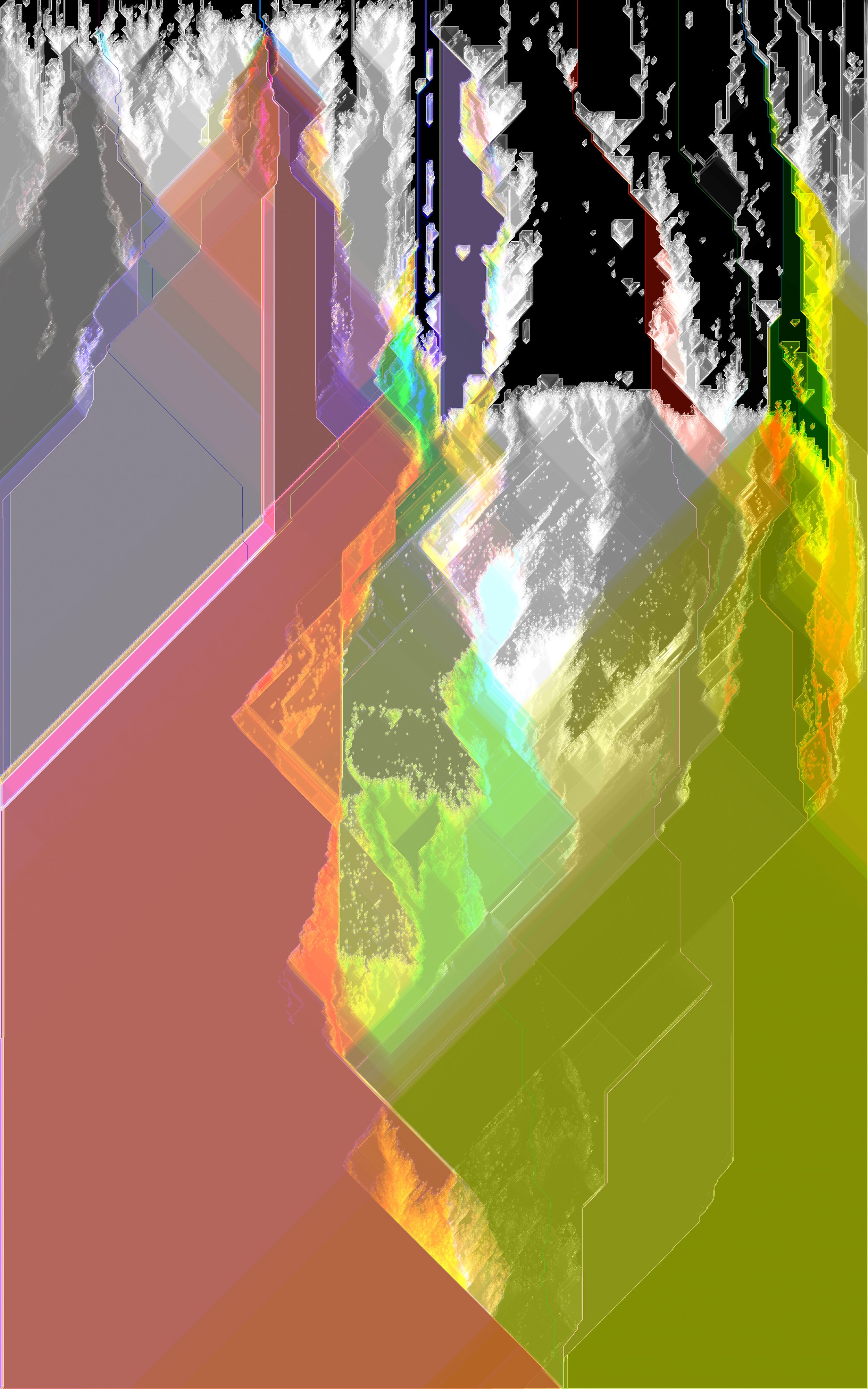 A photo with digital distortion and glitch effects, making it difficult to identify specific objects or scenery. Generative Art. A Thousand Kisses Deep.