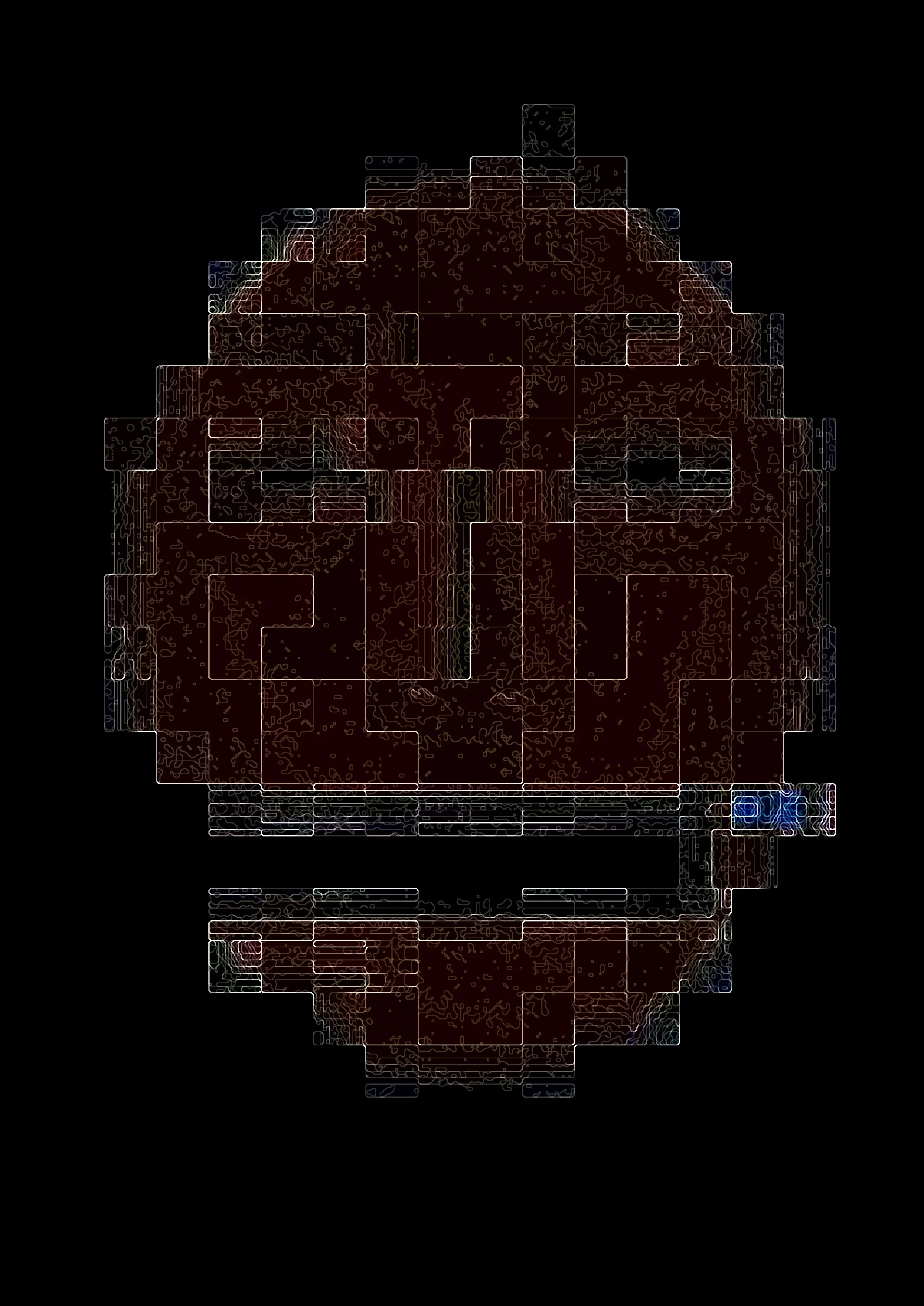Digital art of a robotic face or mask created with circuit board and electronic components, set against a black background. Digital Art.  Generative Art