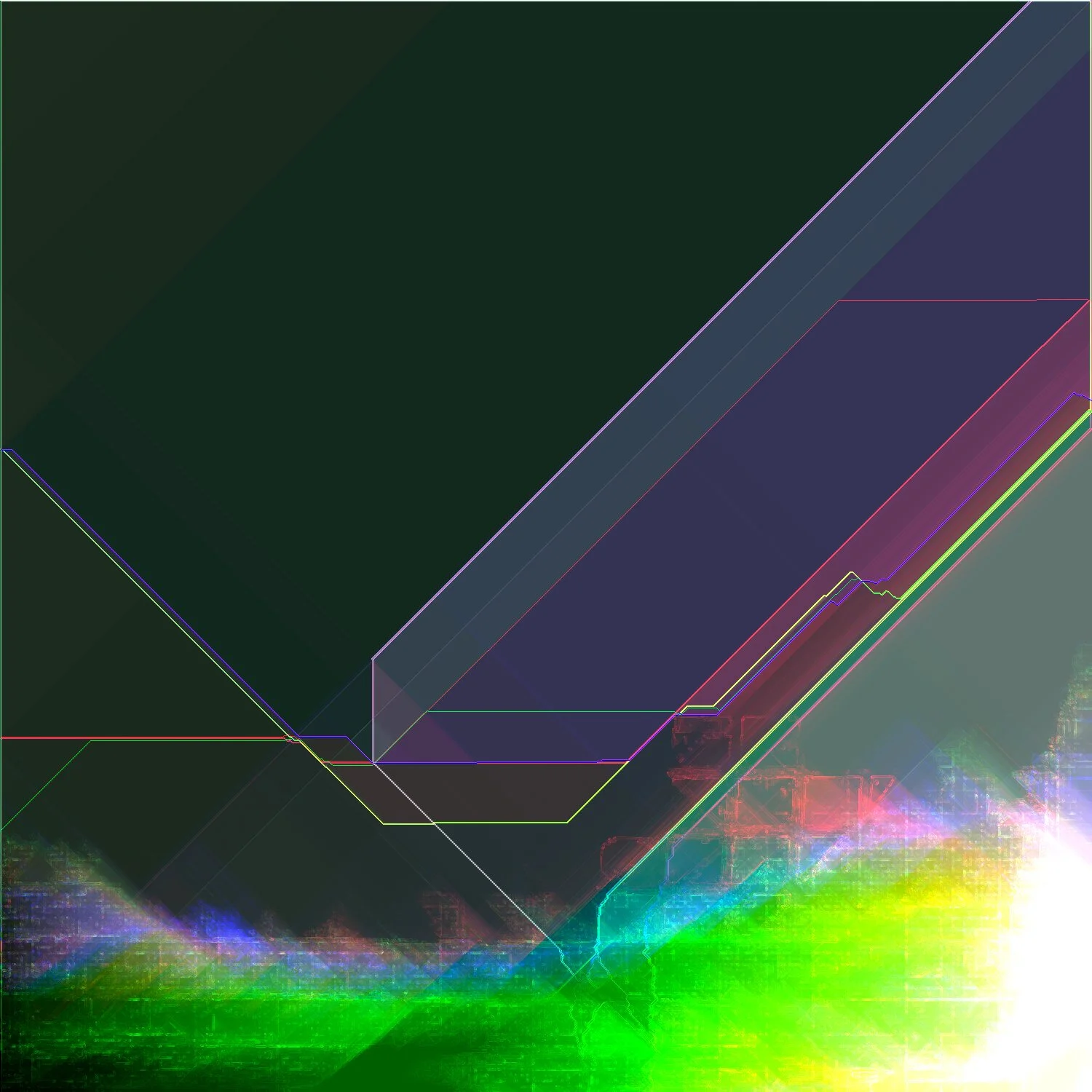 Digital artwork depicting a futuristic cityscape at night with colorful neon lights and geometric shapes. Generative Art. A Thousand Kisses Deep.