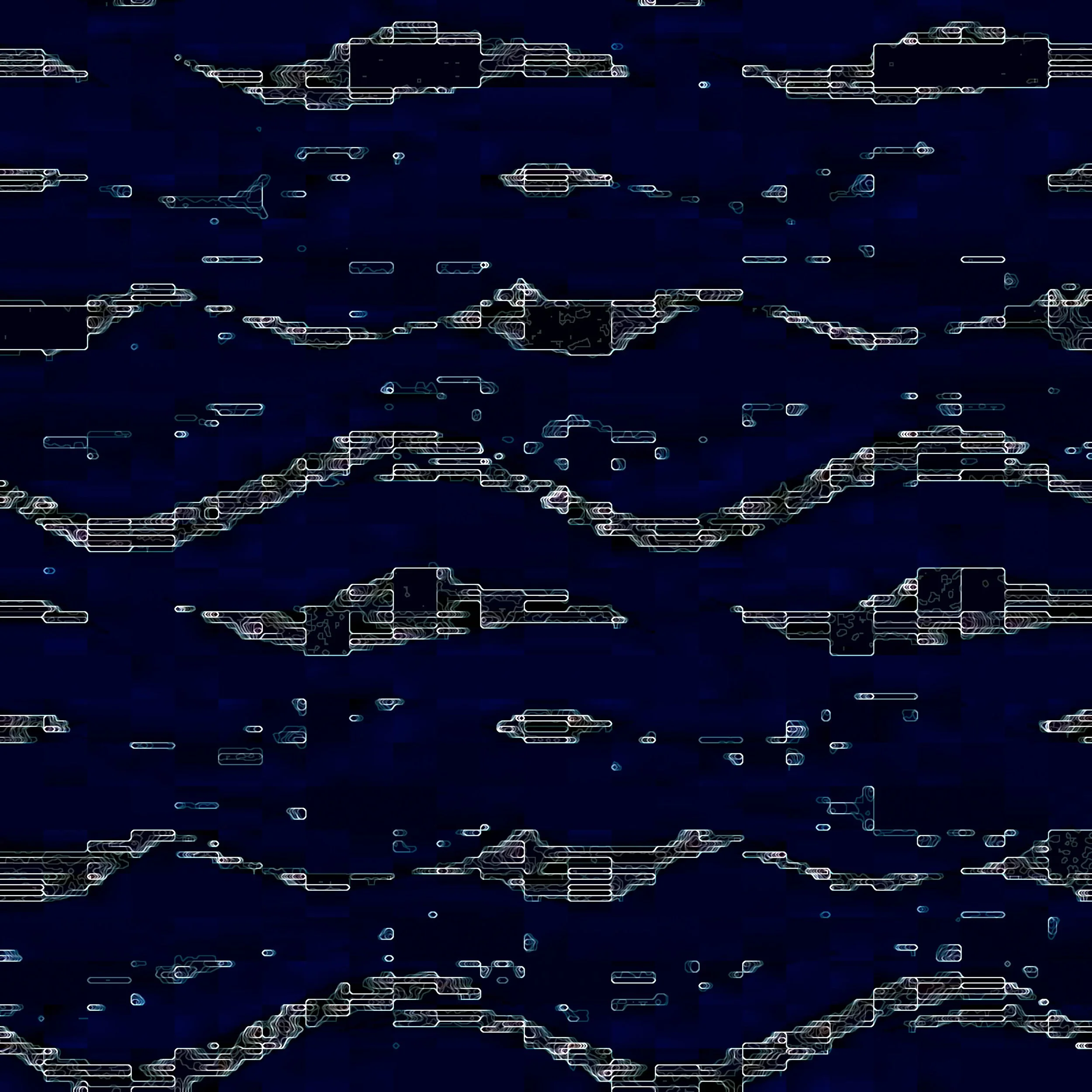 Abstract digital pattern with neon-like white lines on a dark blue background. Digital Art.  Generative Art