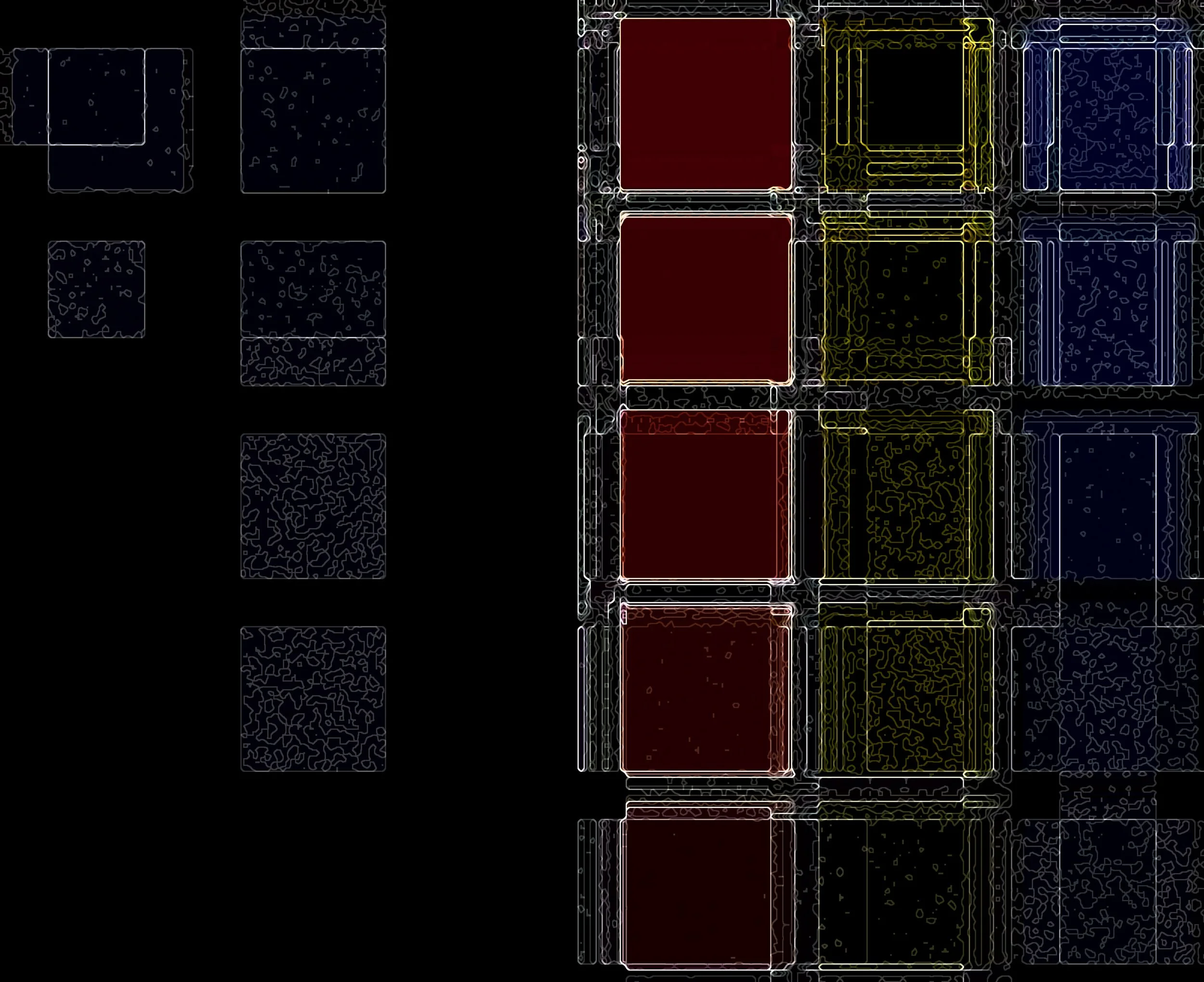 Abstract digital circuit design with glowing rectangles and lines in darker colors. Digital Art.  Generative Art
