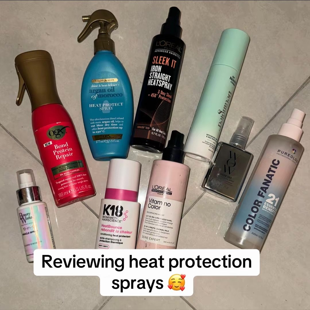 Reviewing some heat protection sprays that double up as leave in conditioners that  I&rsquo;ve tried 🥰

@thesmoothcompany__ 
@lorealparis 
@lorealmiddleeast 
@k18hair_me 
@k18hair_ireland 
@k18hair