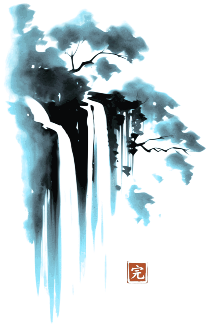 A snowy landscape with snow-covered trees and icicles hanging from branches.