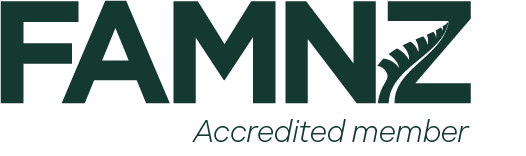 FAMNZ logo with the words 'Accredited member' beneath it
