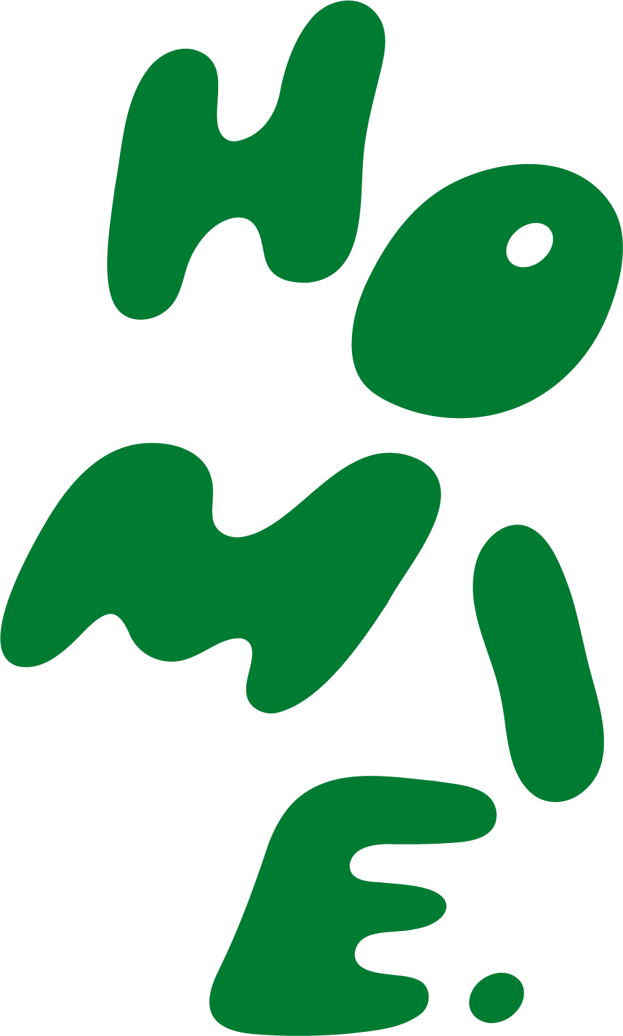 Green abstract shapes on a black background that spells out "HOMIE"