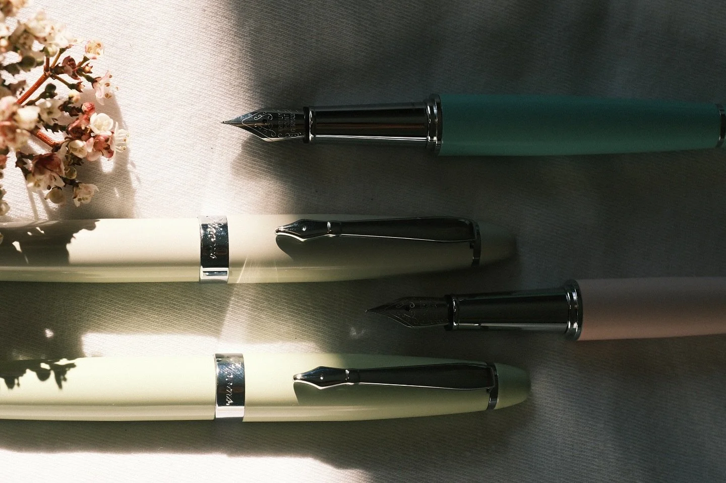 Adding to the collection - Duck Egg Blue, Parchment, Ballet Pink and Pistachio #ploomspen #deskgoals #fountianpens #deskinspiration