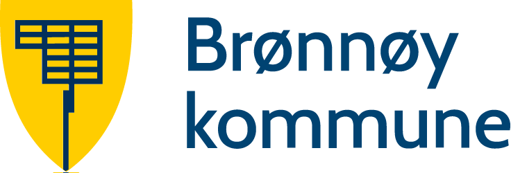 Kommunelog som tilhører Brønnøy kommune, med en gul og blått skjold.