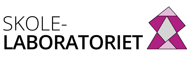 Logodesign for Skolelaboratoriet med tekst og geometrisk symbol.
