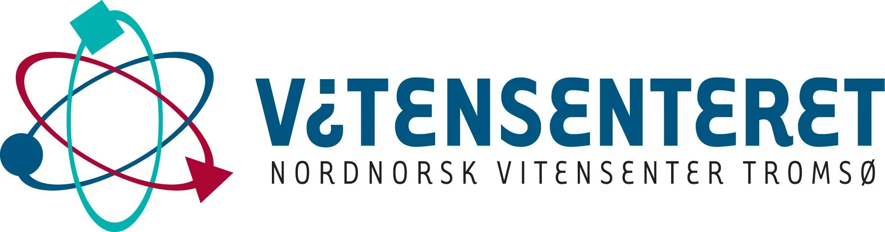 Bilde av logo for Vitenskapsenteret i Tromsø, med grafiske atomnivåer og piler, og teksten 'Vitenskapsenteret Nordnorsk Vitensenter Tromsø'.