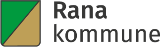 Logo av Rana kommune med grønn og gullfarget trekant og svart tekst.