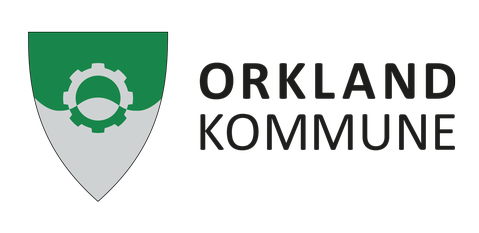 Kommuneloggo for Orkland kommune, med en grønn og grått skjold og en sirkulær design i midten.