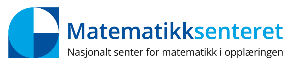 Logo for Matematikk Senteret, med blå og hvit sirkel og tekst på norsk.