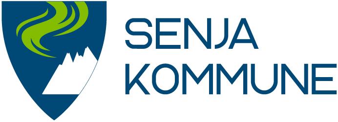 Logo for Senja kommune med fjell og nordlys på skjoldet.