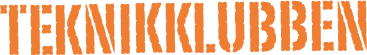 Teknikklubben logo i oransje og svart.