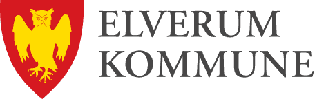 Kommunelogo for Elverum kommune med gull ugle i et rødt skjold og teksten 'Elverum Kommune'