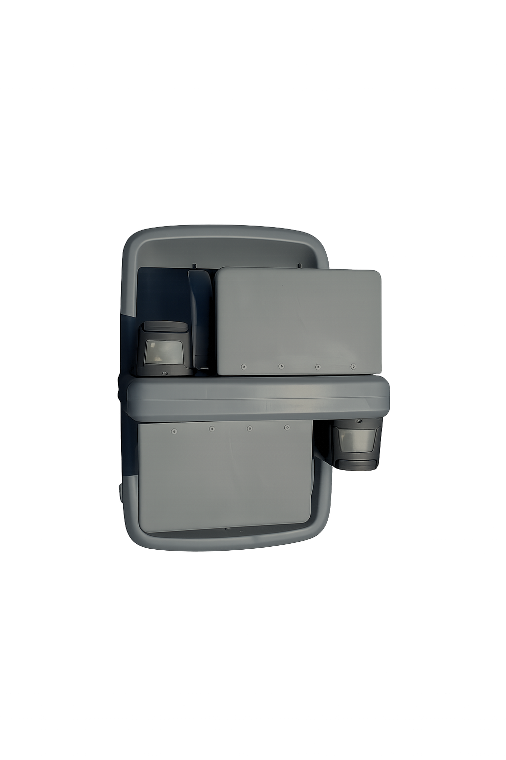 A medical imaging machine, likely an MRI or CT scanner, shown from the front against a black background.