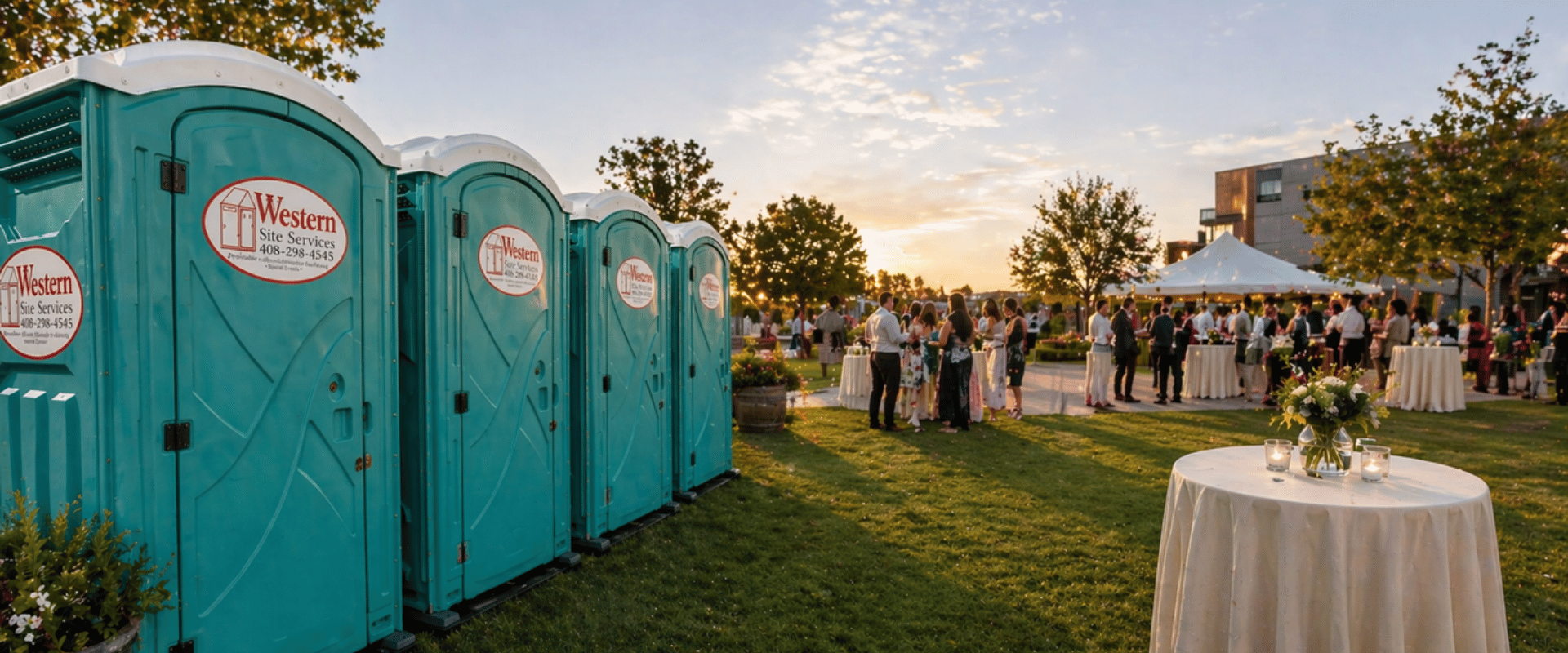 Party porta potty rental set up for a backyard event in San Jose