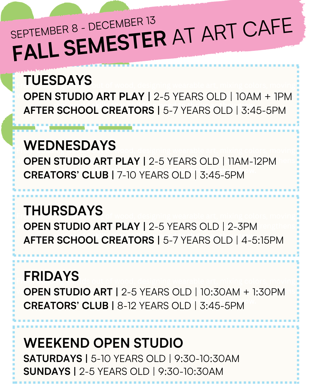Art Cafe Fall 2026 Final Schedule